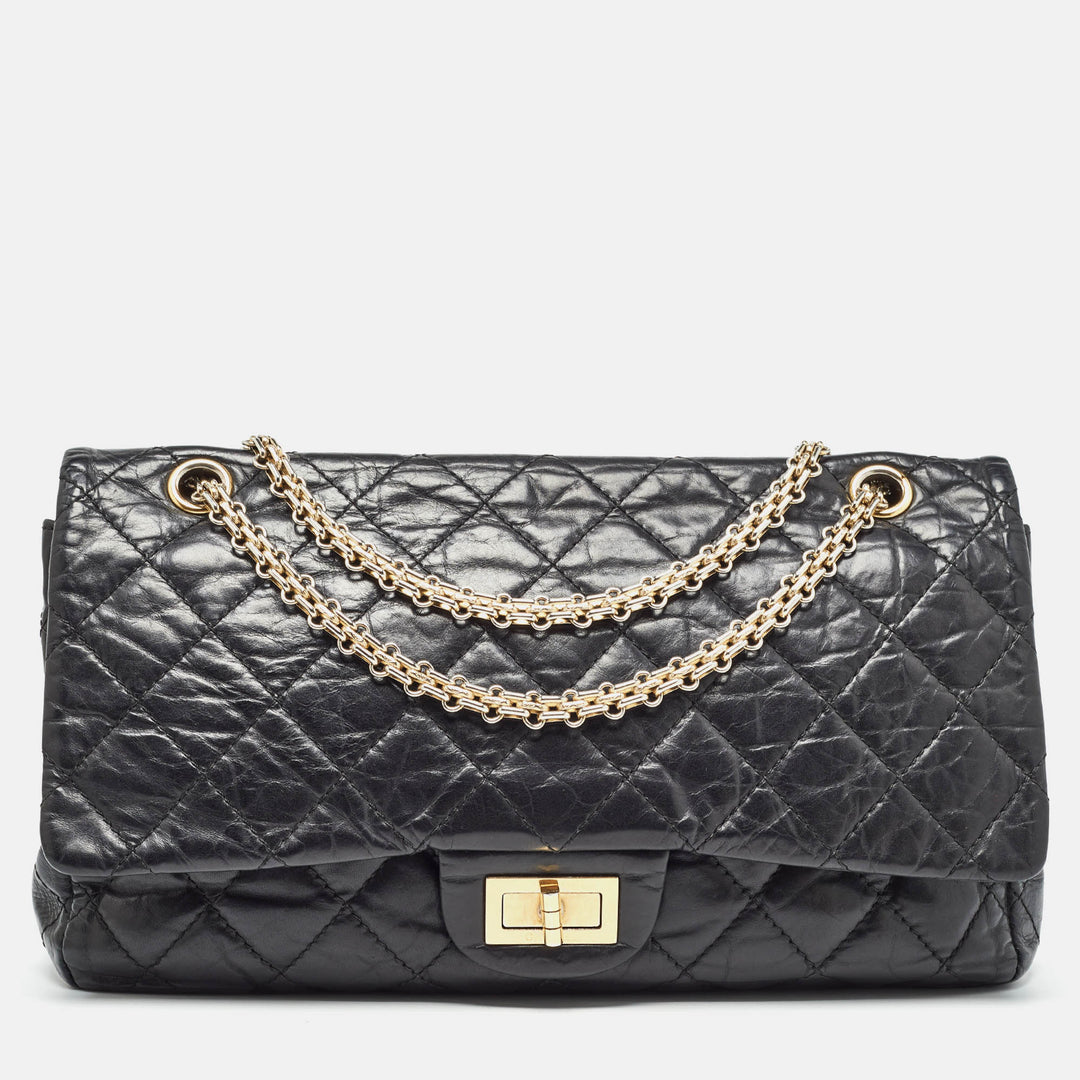 Chanel Black Quilted Aged Leather 227 Reissue 2.55 New Bag
