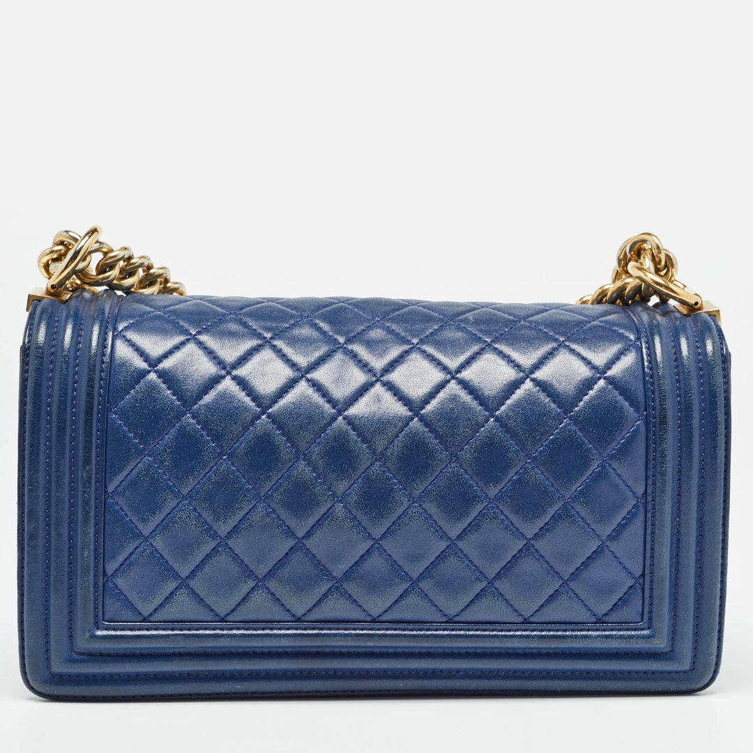 Chanel Blue Quilted Leather Medium Boy New Bag
