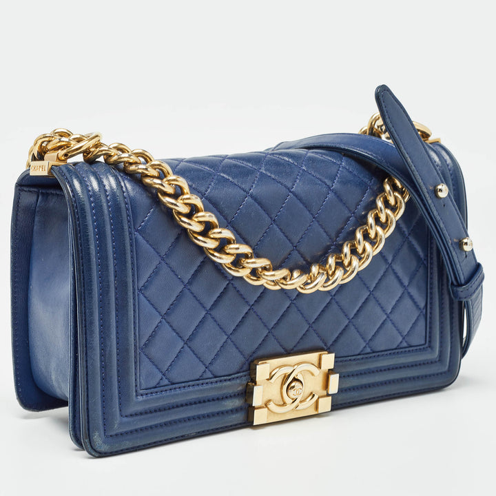 Chanel Blue Quilted Leather Medium Boy New Bag