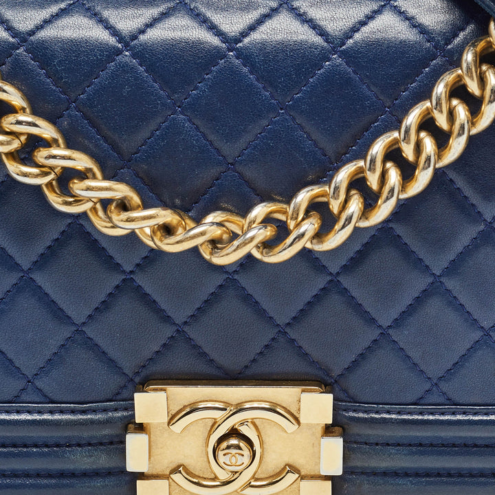 Chanel Blue Quilted Leather Medium Boy New Bag