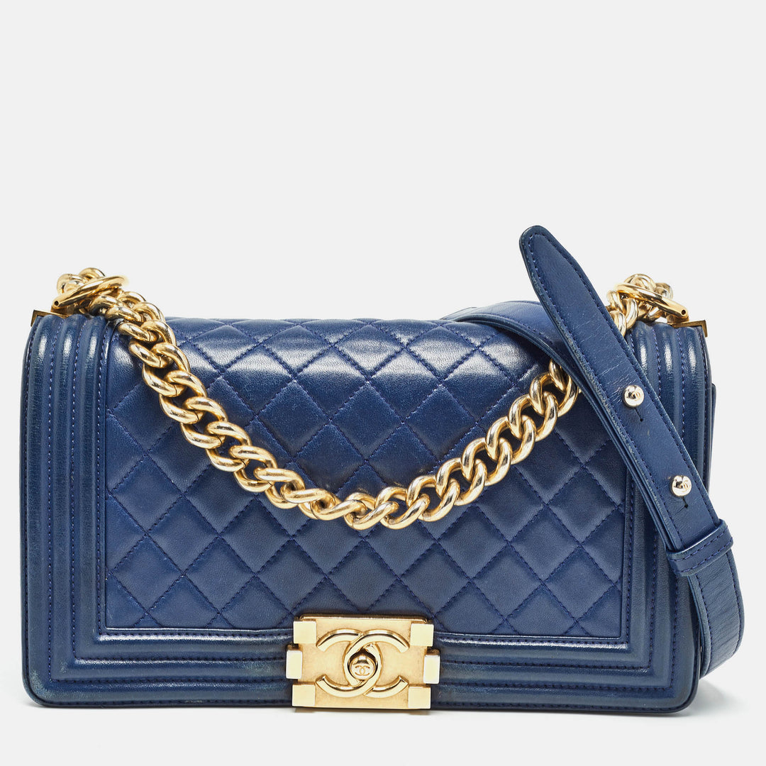 Chanel Blue Quilted Leather Medium Boy New Bag
