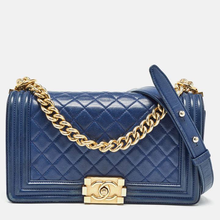Chanel Blue Quilted Leather Medium Boy New Bag