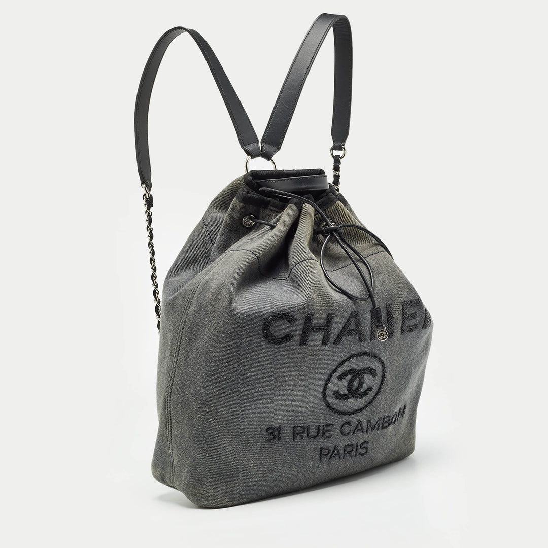 Top Quality Chanel Dark Grey Denim Sequins Deauville Backpack
