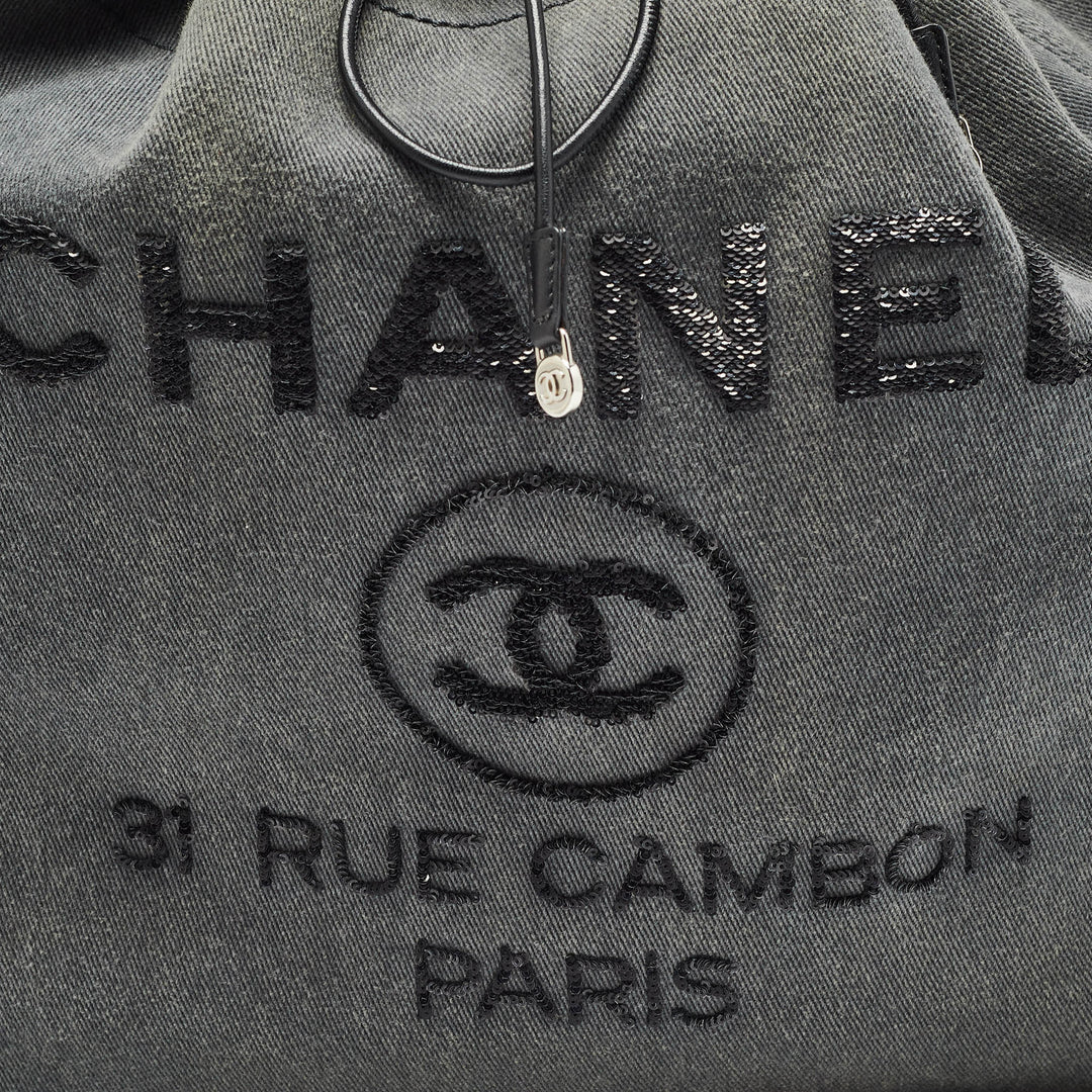 Top Quality Chanel Dark Grey Denim Sequins Deauville Backpack