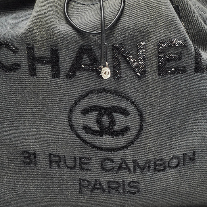 Top Quality Chanel Dark Grey Denim Sequins Deauville Backpack