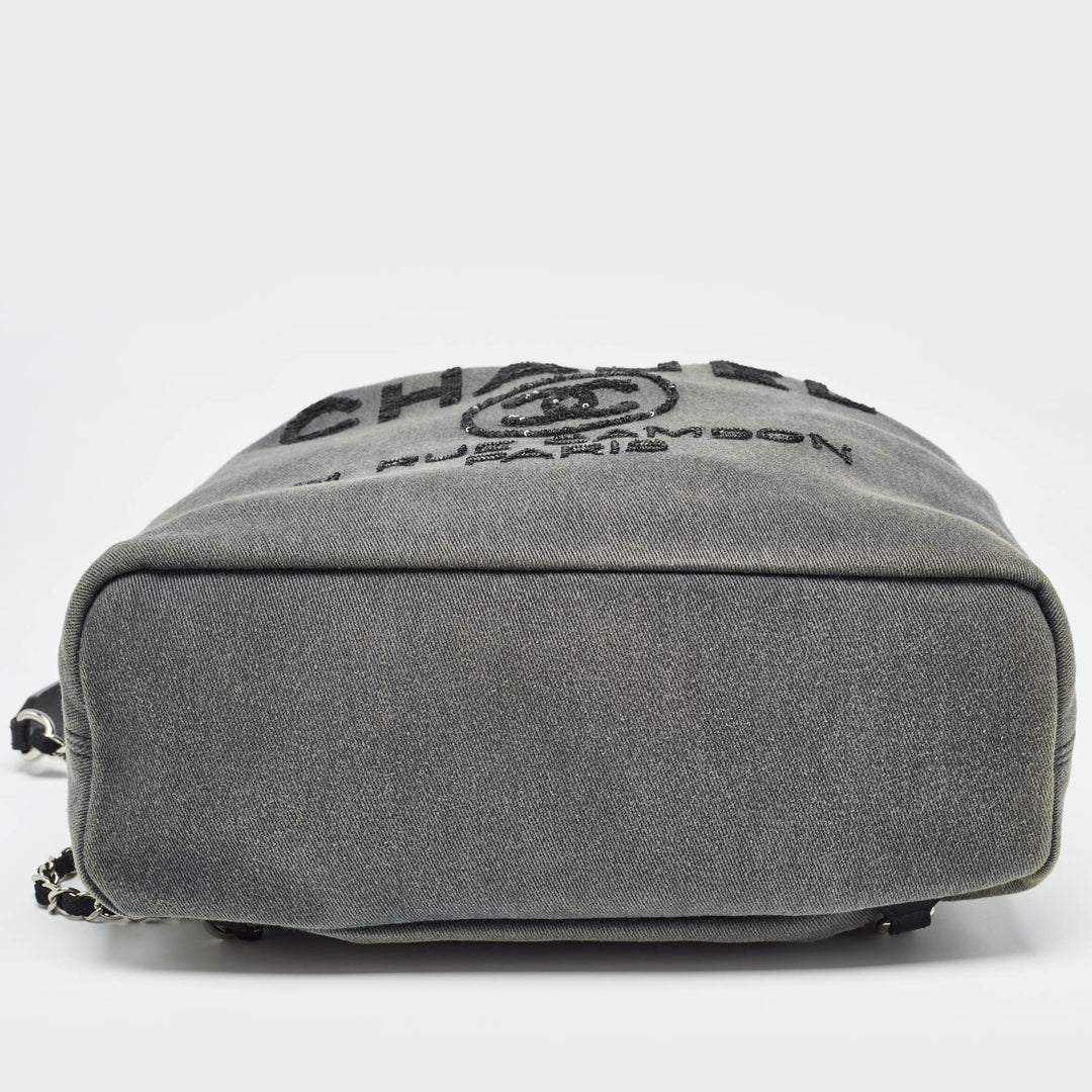 Top Quality Chanel Dark Grey Denim Sequins Deauville Backpack