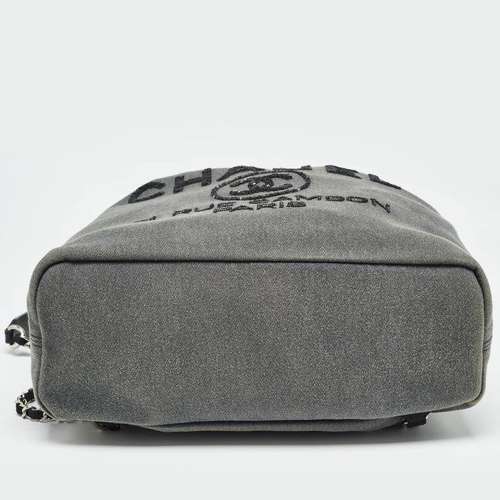 Top Quality Chanel Dark Grey Denim Sequins Deauville Backpack