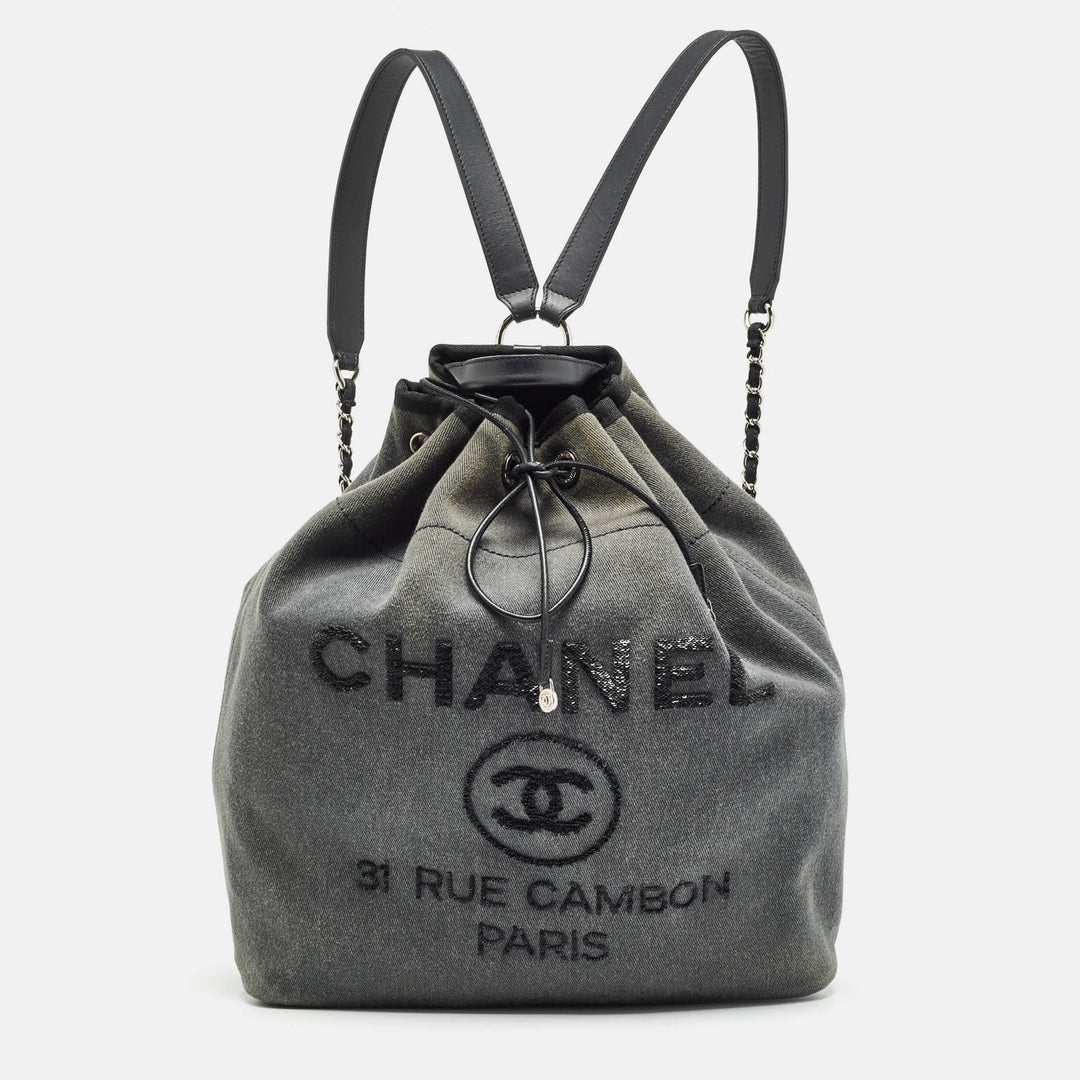 Top Quality Chanel Dark Grey Denim Sequins Deauville Backpack