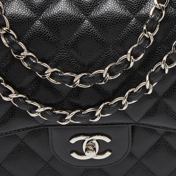 Chanel Black Caviar Quilted Leather Jumbo Classic Double New Bag