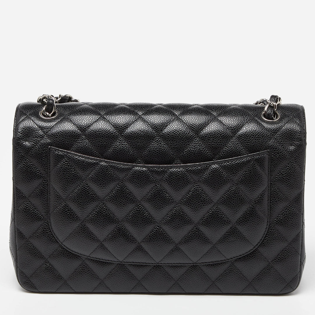 Chanel Black Caviar Quilted Leather Jumbo Classic Double New Bag