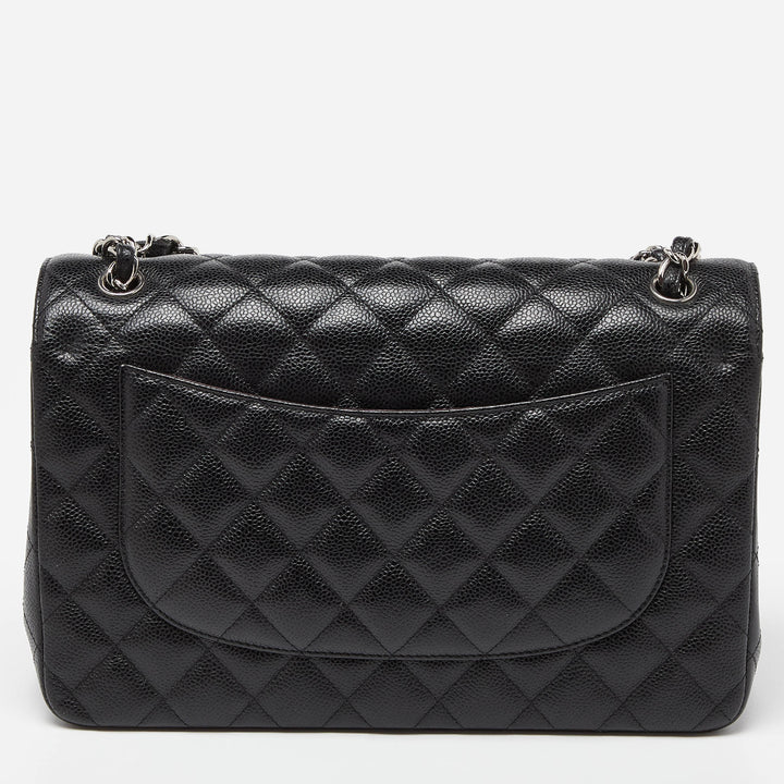 Chanel Black Caviar Quilted Leather Jumbo Classic Double New Bag