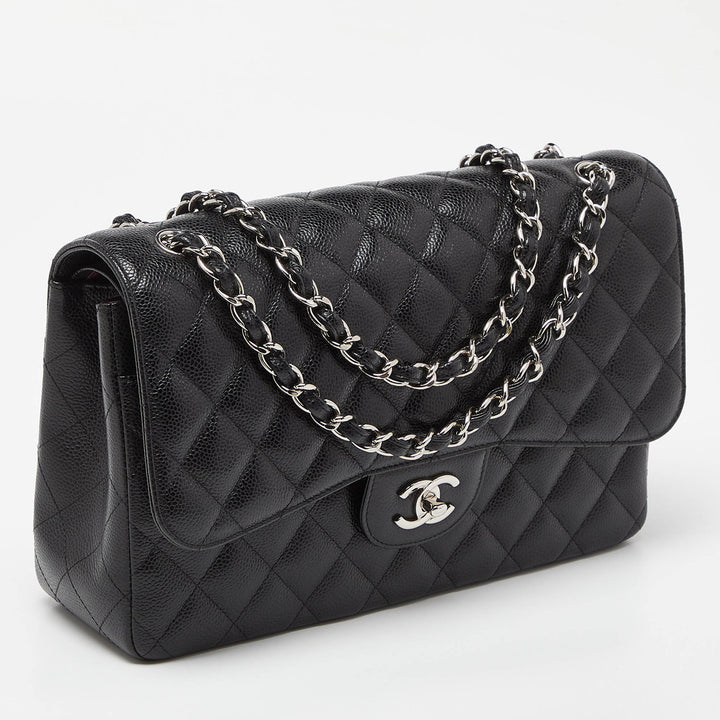 Chanel Black Caviar Quilted Leather Jumbo Classic Double New Bag