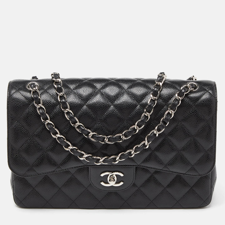 Chanel Black Caviar Quilted Leather Jumbo Classic Double New Bag