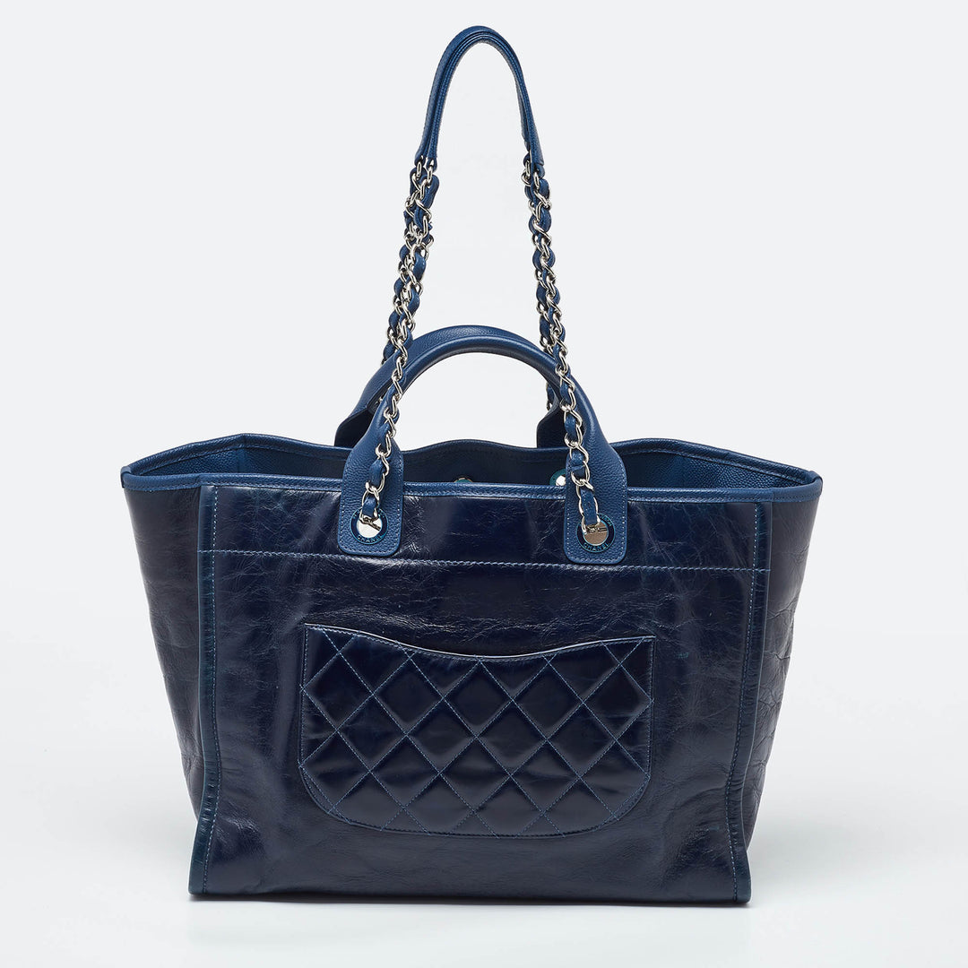 Top Quality Chanel Navy Blue Leather Large Deauville Tote