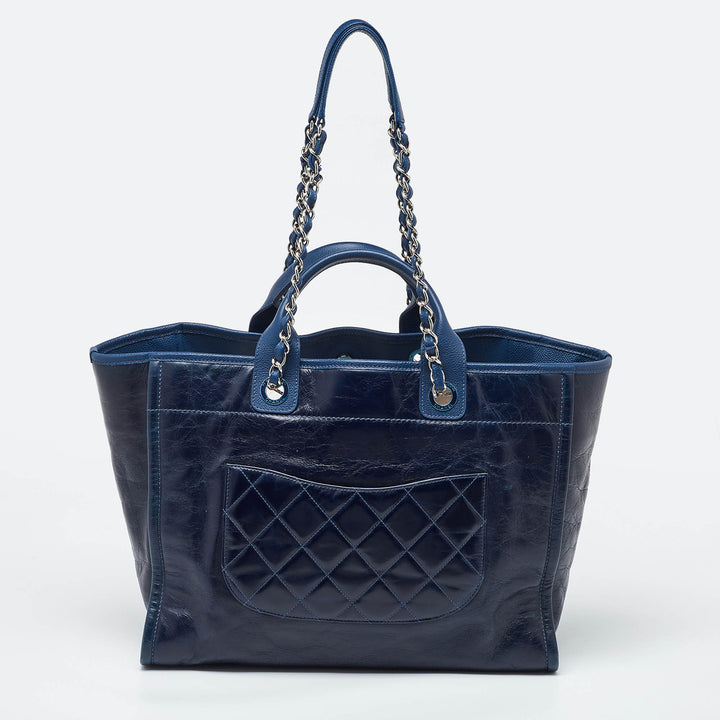 Top Quality Chanel Navy Blue Leather Large Deauville Tote