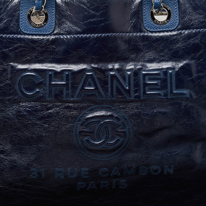 Top Quality Chanel Navy Blue Leather Large Deauville Tote