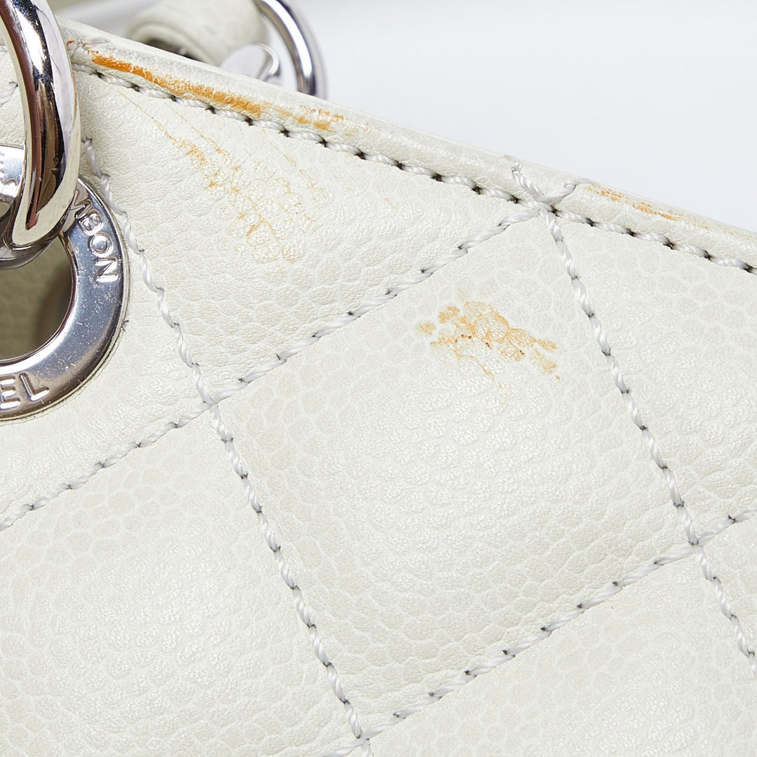 Top Quality Chanel Ivory Quilted Caviar Leather Petite Shopping Tote