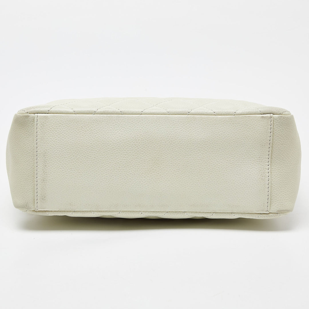 Top Quality Chanel Ivory Quilted Caviar Leather Petite Shopping Tote