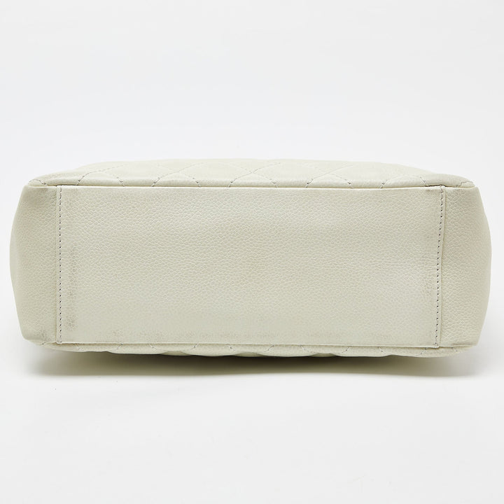 Top Quality Chanel Ivory Quilted Caviar Leather Petite Shopping Tote