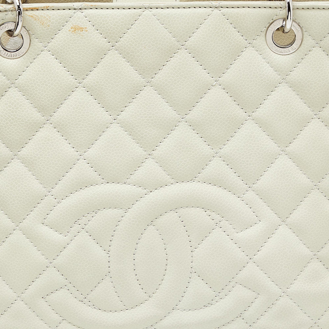 Top Quality Chanel Ivory Quilted Caviar Leather Petite Shopping Tote