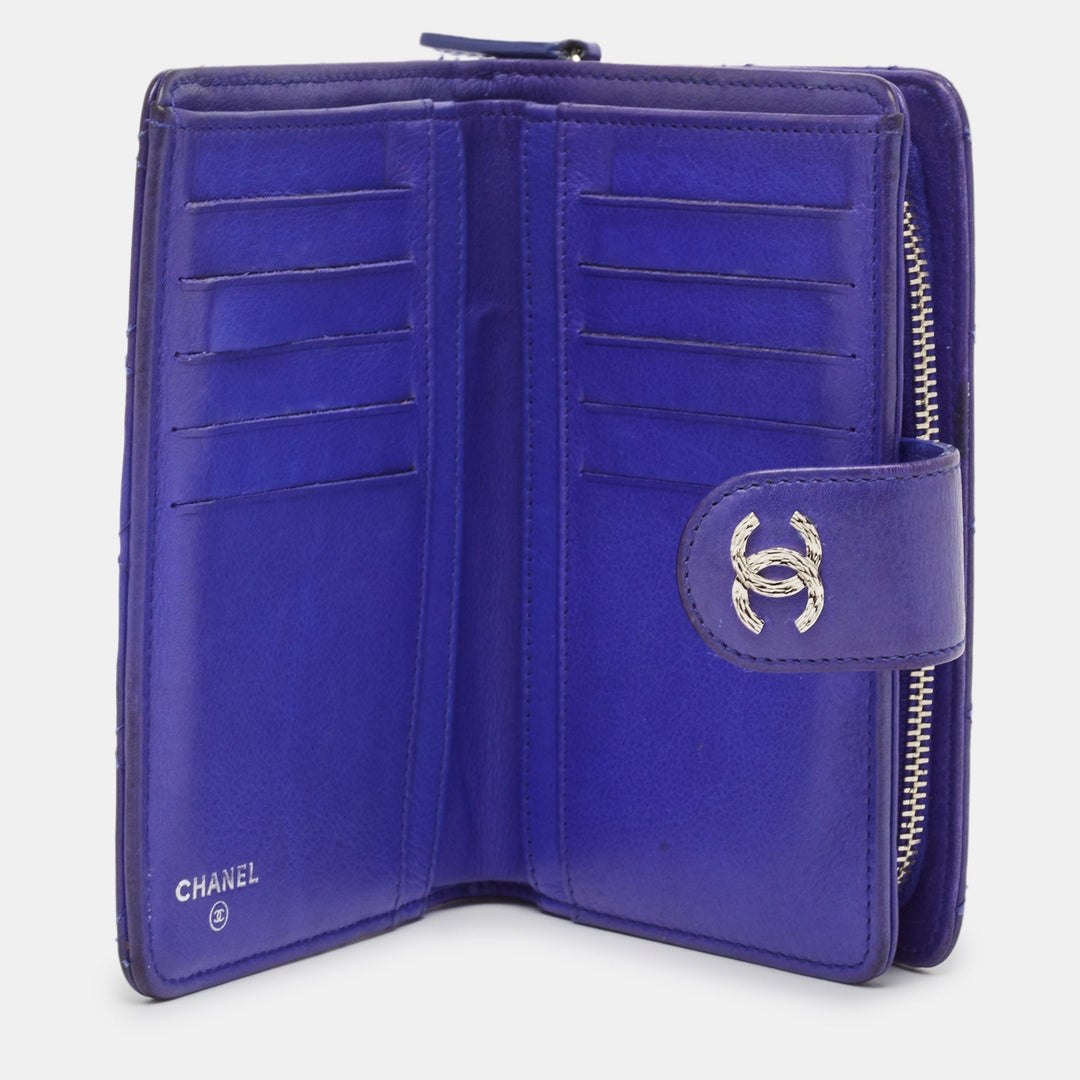 Chanel Blue Wild Stitch Quilted Leather CC French Wallet