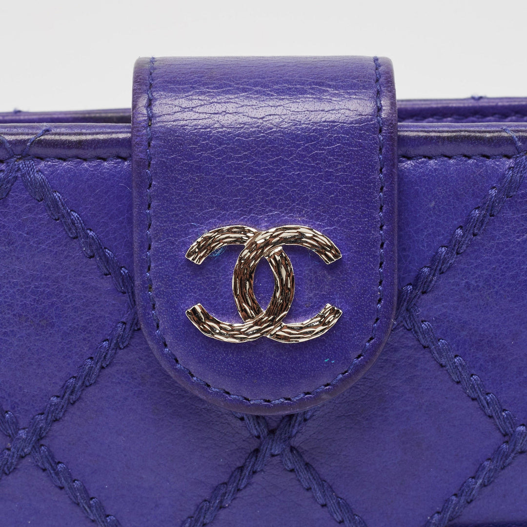 Chanel Blue Wild Stitch Quilted Leather CC French Wallet