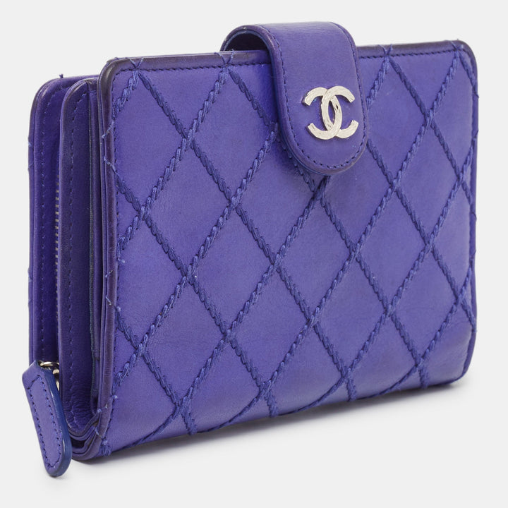 Chanel Blue Wild Stitch Quilted Leather CC French Wallet