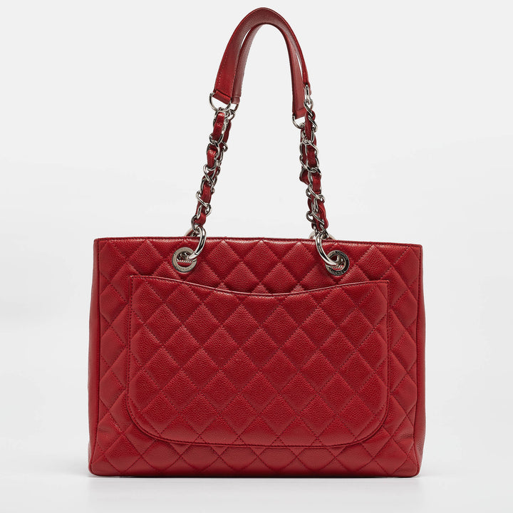 Top Quality Chanel Red Quilted Caviar Leather Grand Shopper Tote