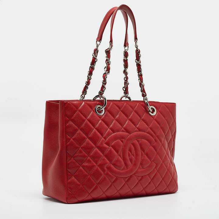 Top Quality Chanel Red Quilted Caviar Leather Grand Shopper Tote
