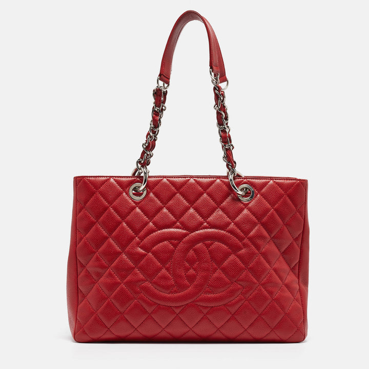 Top Quality Chanel Red Quilted Caviar Leather Grand Shopper Tote