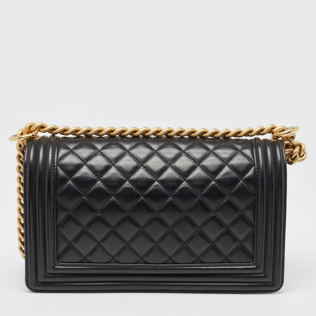 Chanel Black Quilted Leather Medium Boy New Bag
