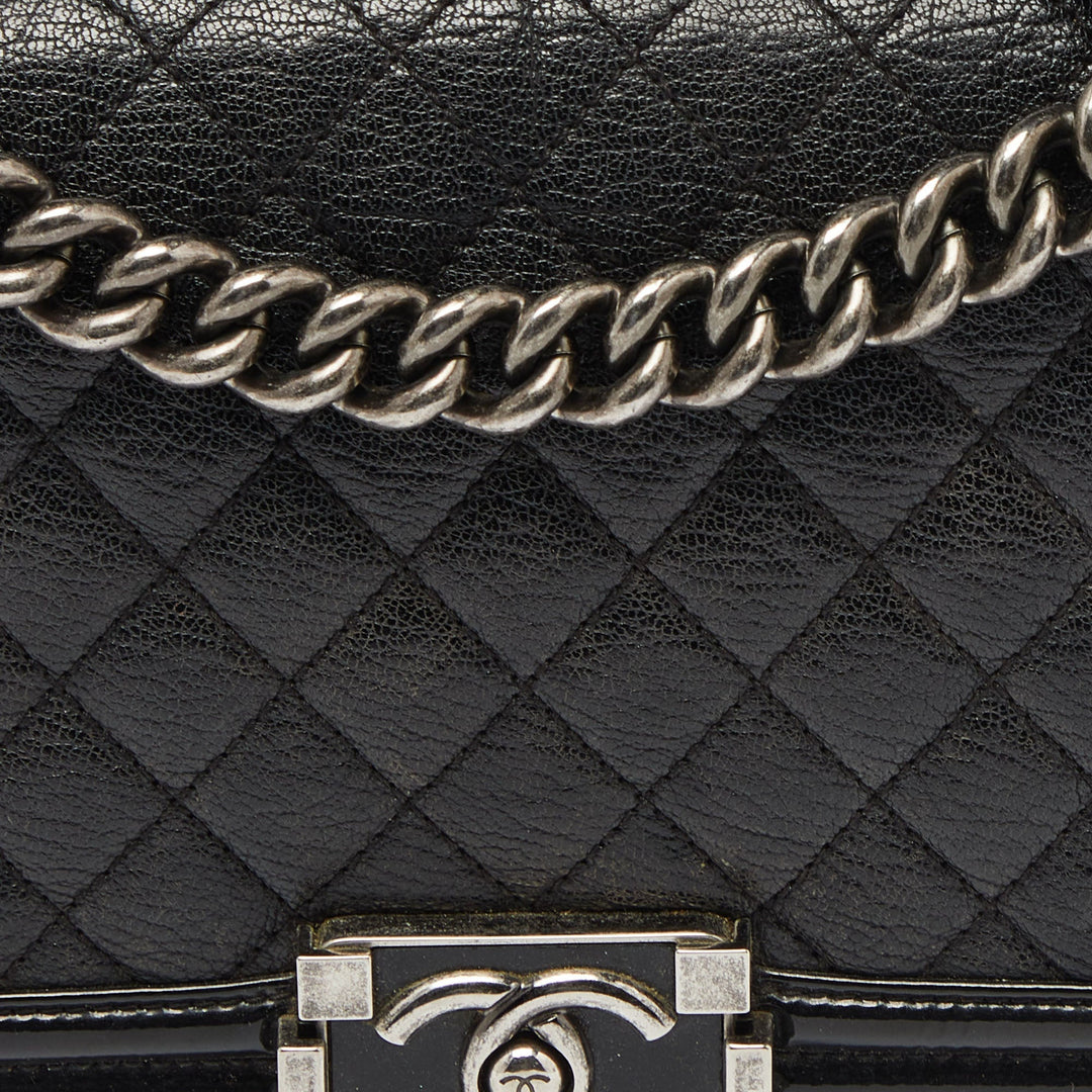 Chanel Black Quilted Patent and Leather Medium Boy New Bag