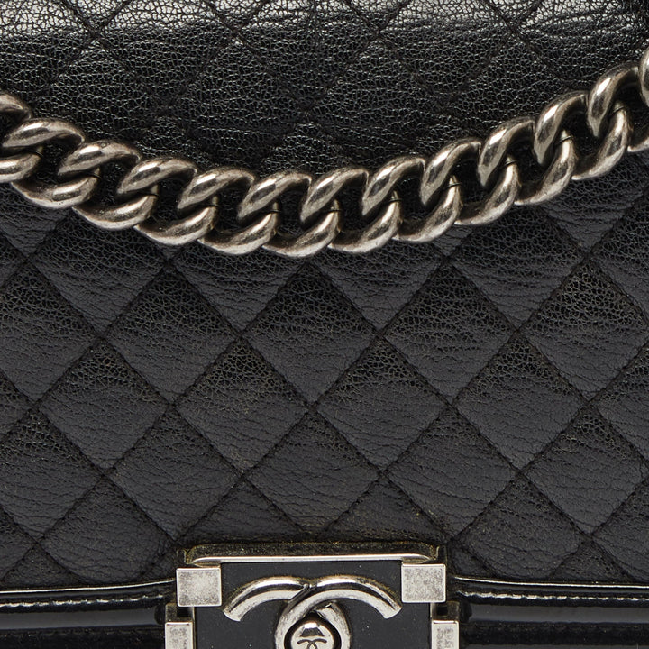 Chanel Black Quilted Patent and Leather Medium Boy New Bag