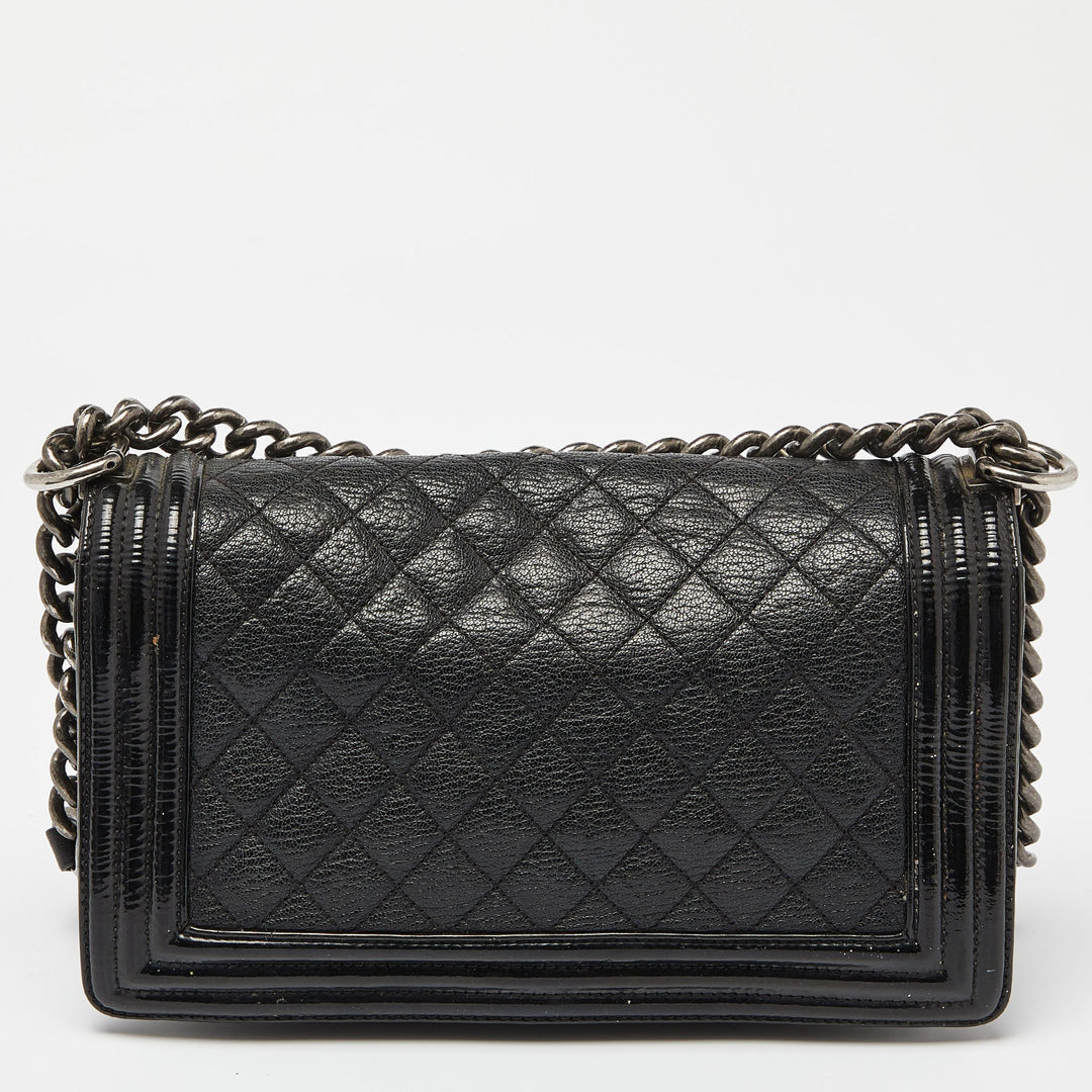 Chanel Black Quilted Patent and Leather Medium Boy New Bag