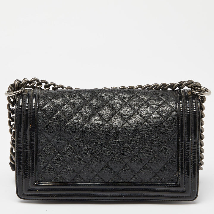 Chanel Black Quilted Patent and Leather Medium Boy New Bag
