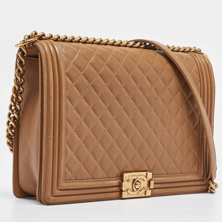 Chanel Brown Quilted Leather Large Boy New Bag