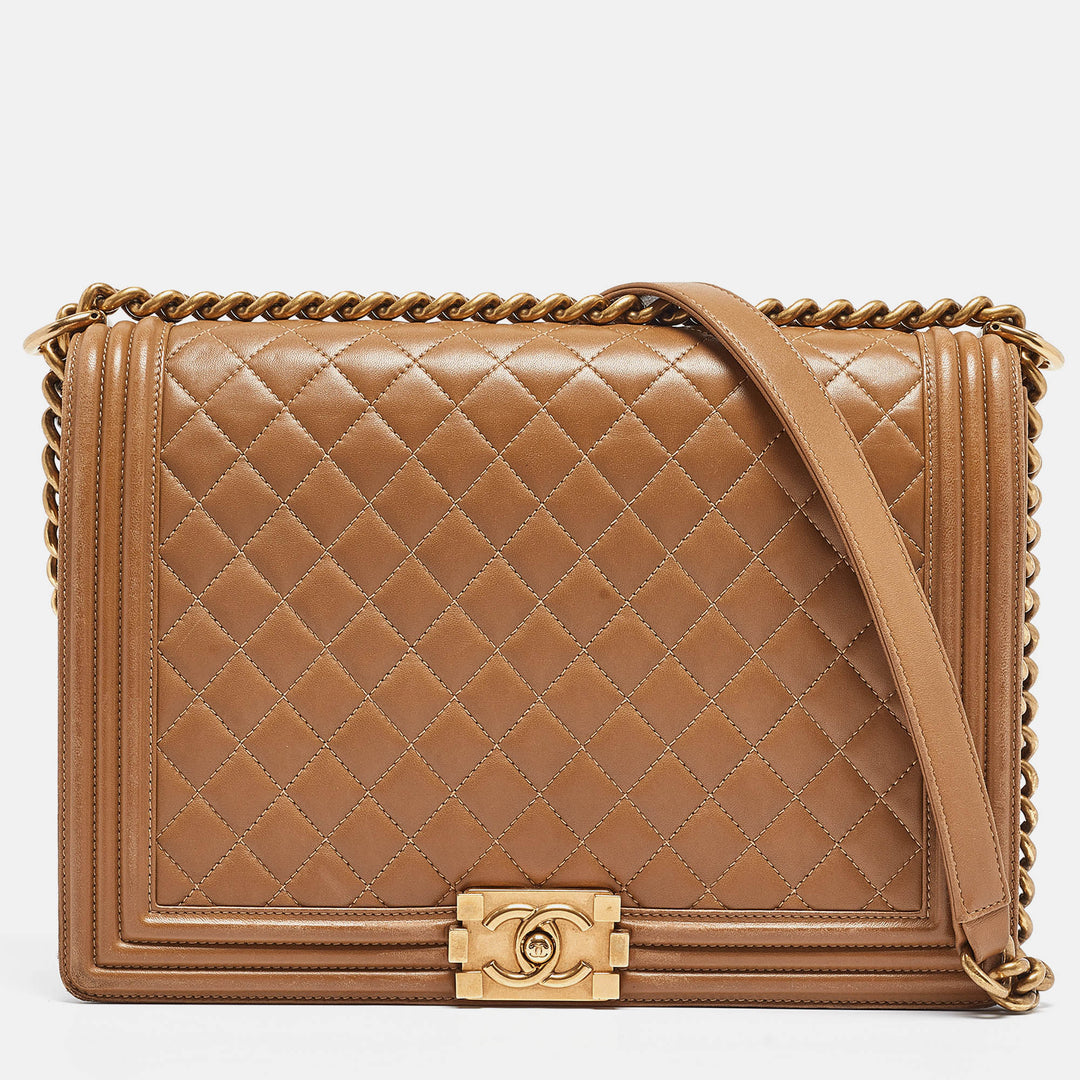 Chanel Brown Quilted Leather Large Boy New Bag