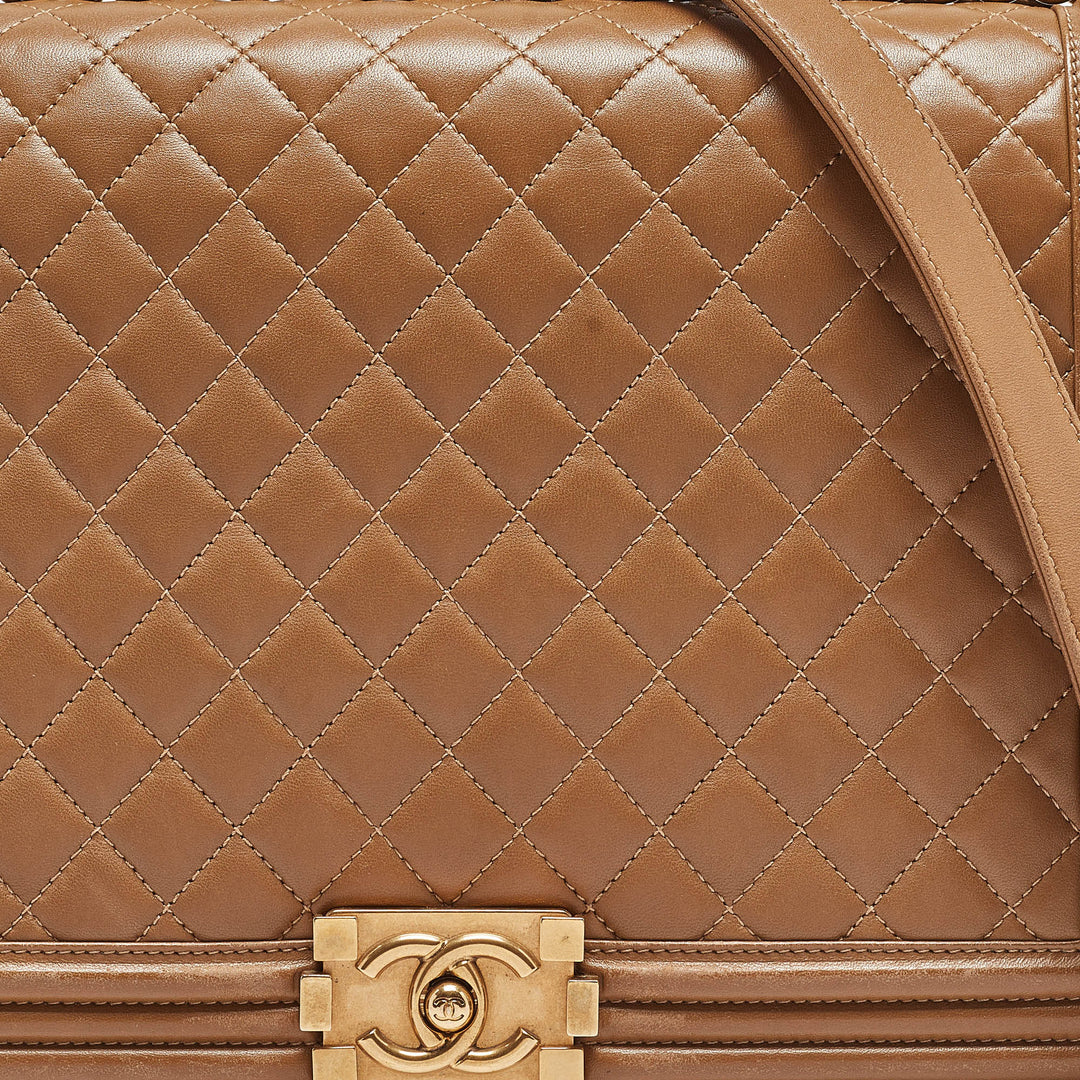 Chanel Brown Quilted Leather Large Boy New Bag