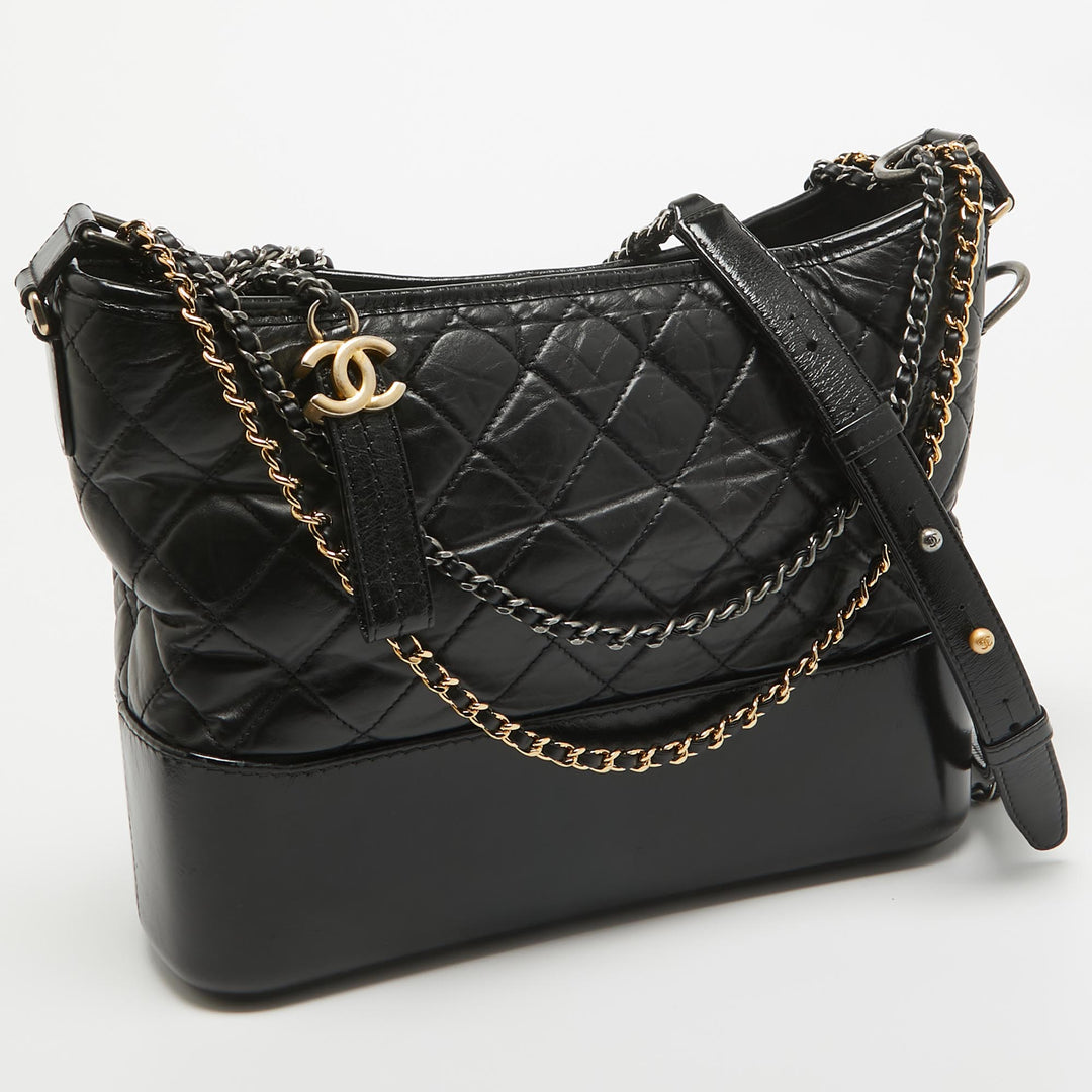 Chanel Black Quilted Aged Leather Medium Gabrielle Hobo