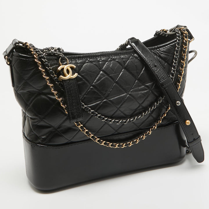 Chanel Black Quilted Aged Leather Medium Gabrielle Hobo