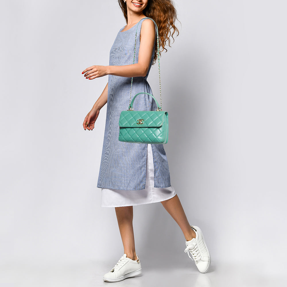 Chanel Aqua Green Quilted Leather Small Trendy CC New Bag