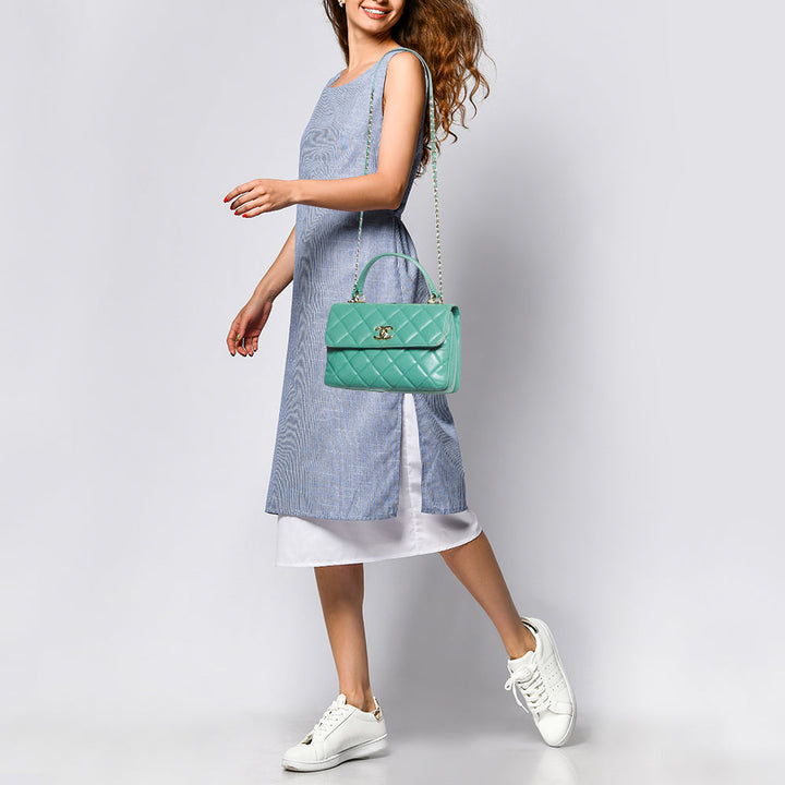 Chanel Aqua Green Quilted Leather Small Trendy CC New Bag