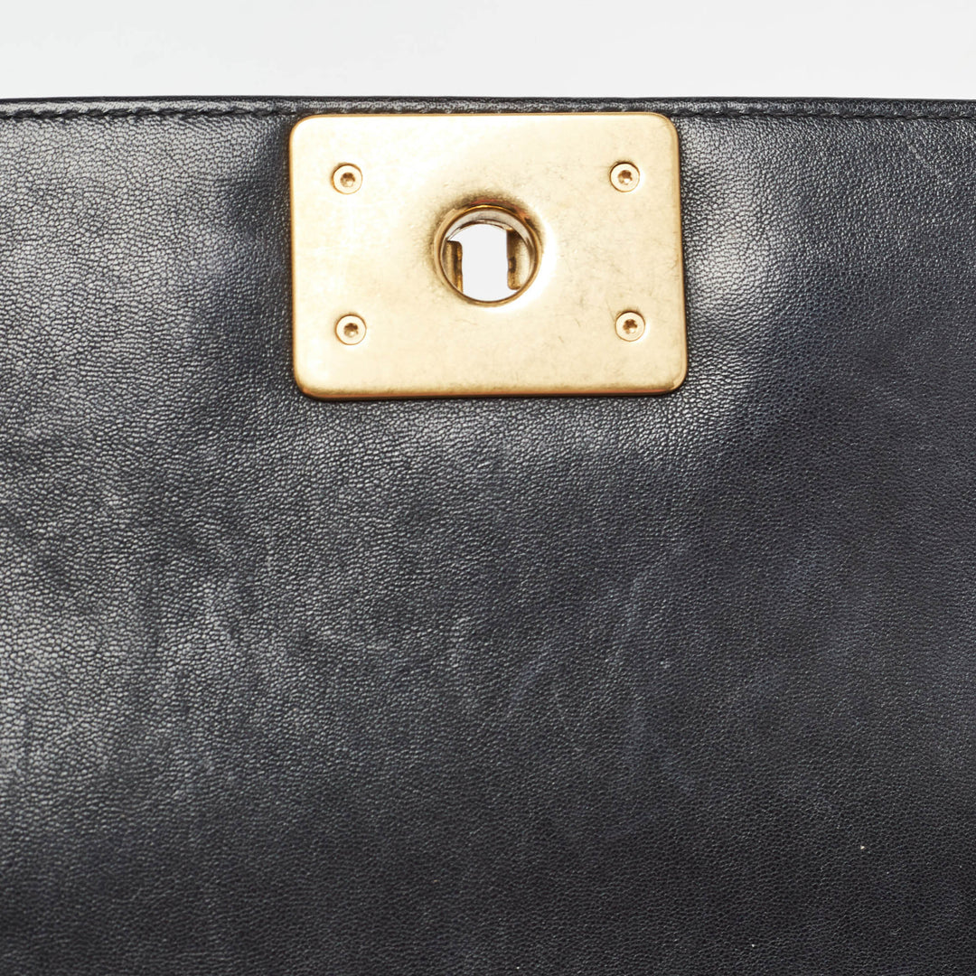 Chanel Black/Gold Woven Leather Medium Boy New Bag