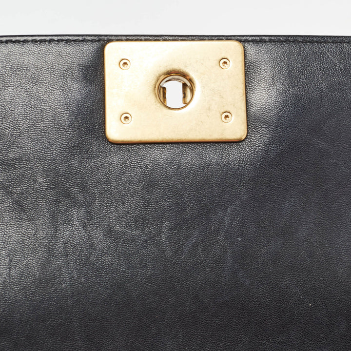 Chanel Black/Gold Woven Leather Medium Boy New Bag