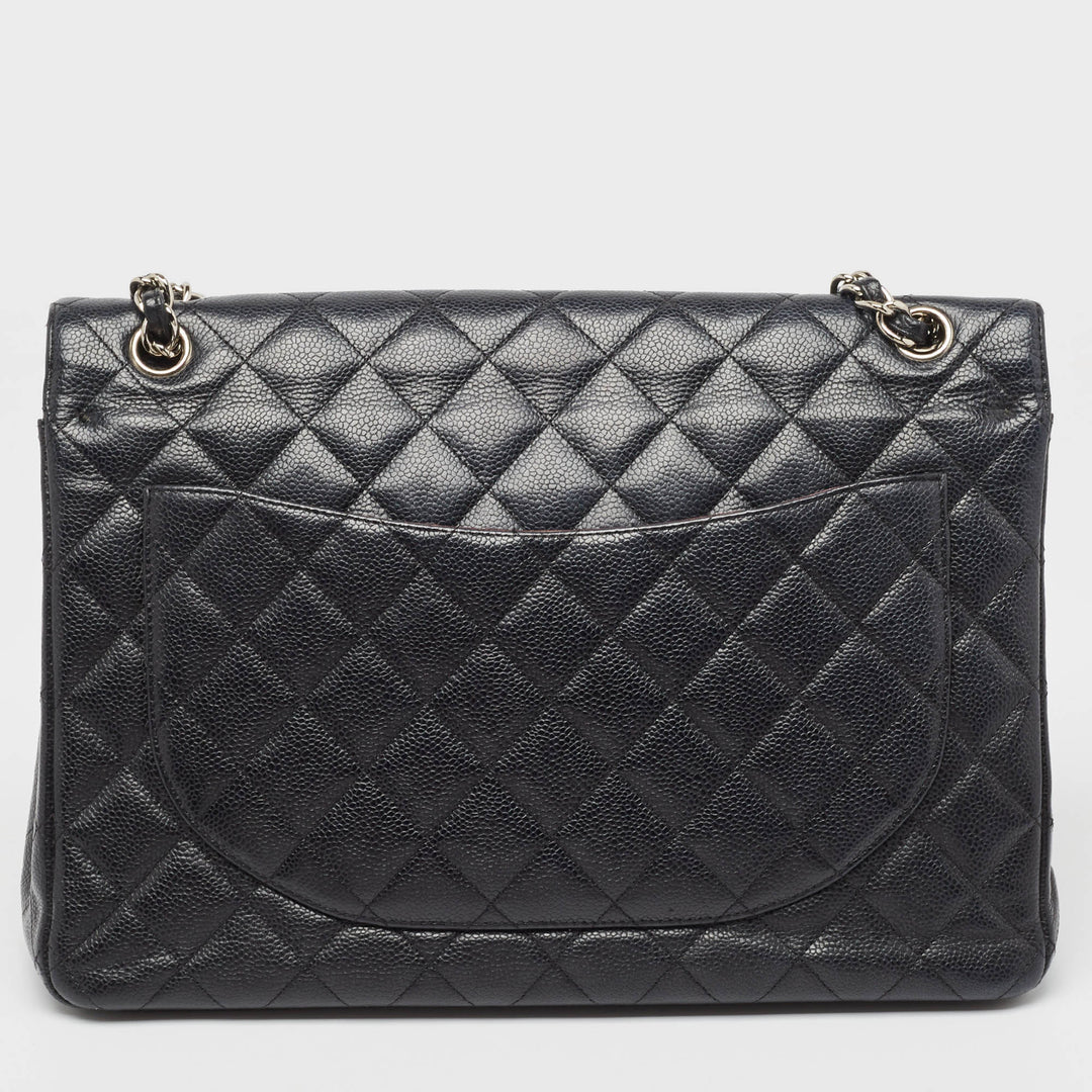 Chanel Black Quilted Caviar Leather Maxi Classic Double New Bag