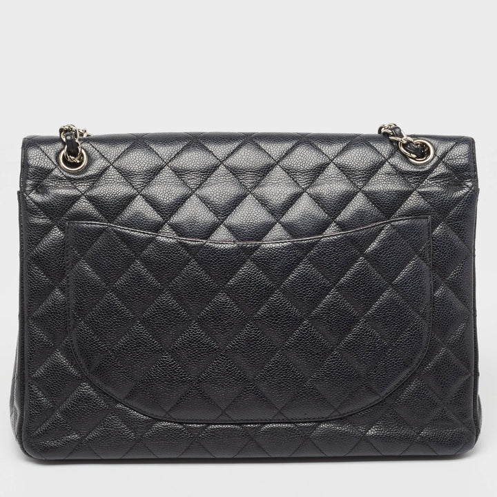 Chanel Black Quilted Caviar Leather Maxi Classic Double New Bag