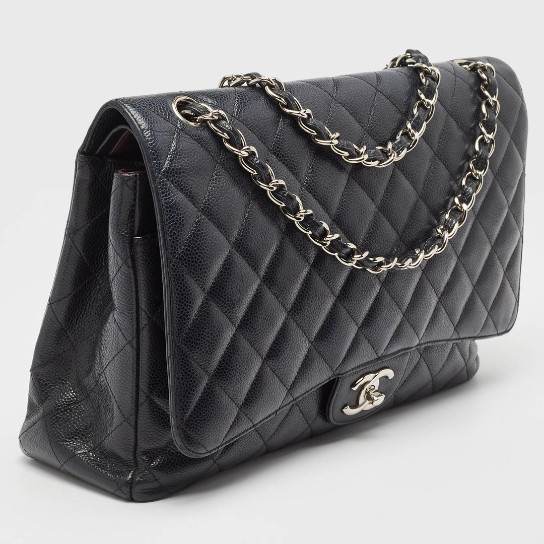 Chanel Black Quilted Caviar Leather Maxi Classic Double New Bag