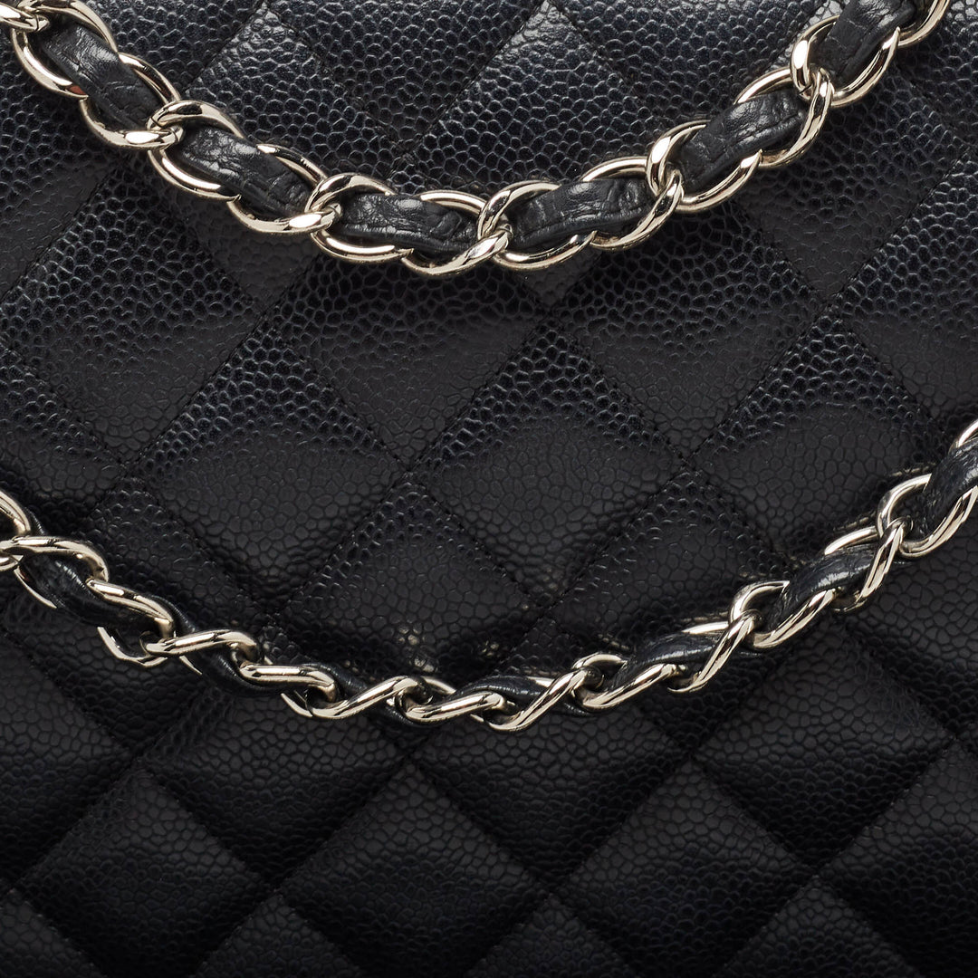 Chanel Black Quilted Caviar Leather Maxi Classic Double New Bag