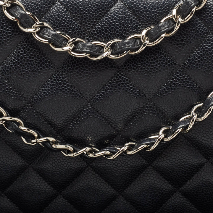Chanel Black Quilted Caviar Leather Maxi Classic Double New Bag