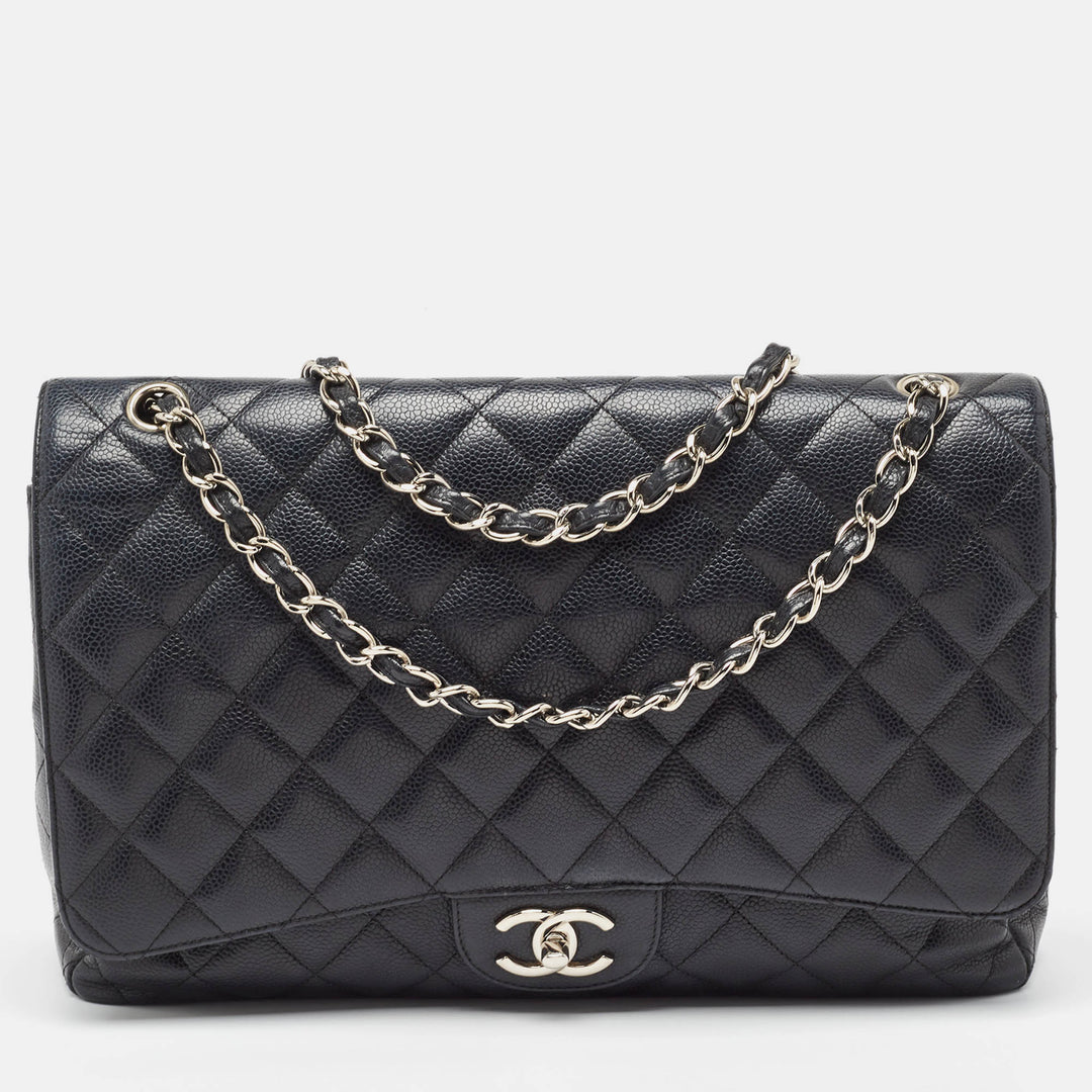 Chanel Black Quilted Caviar Leather Maxi Classic Double New Bag